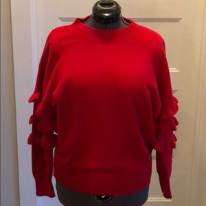 Anthropologie red ruffle sleeve sweater
